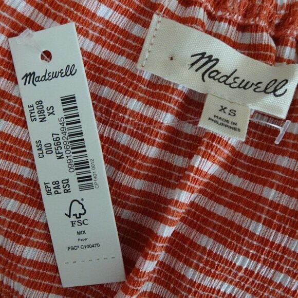 Madewell Omaha Tiered Top Women's Size XS Orange Gingham Square Neck - Picture 7 of 8
